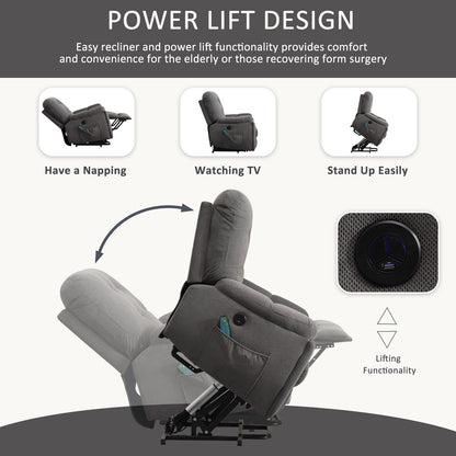 Vibration Massage Lift Recliner featuring Heating, USB Port, Concealed Cup Holders, and Side Pockets, Adjustable Recline Options