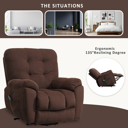 Vibration Massage Lift Recliner featuring Heating, USB Port, Concealed Cup Holders, and Side Pockets, Adjustable Recline Options