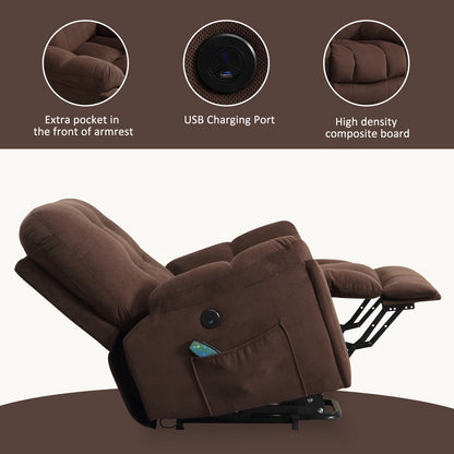Vibration Massage Lift Recliner featuring Heating, USB Port, Concealed Cup Holders, and Side Pockets, Adjustable Recline Options