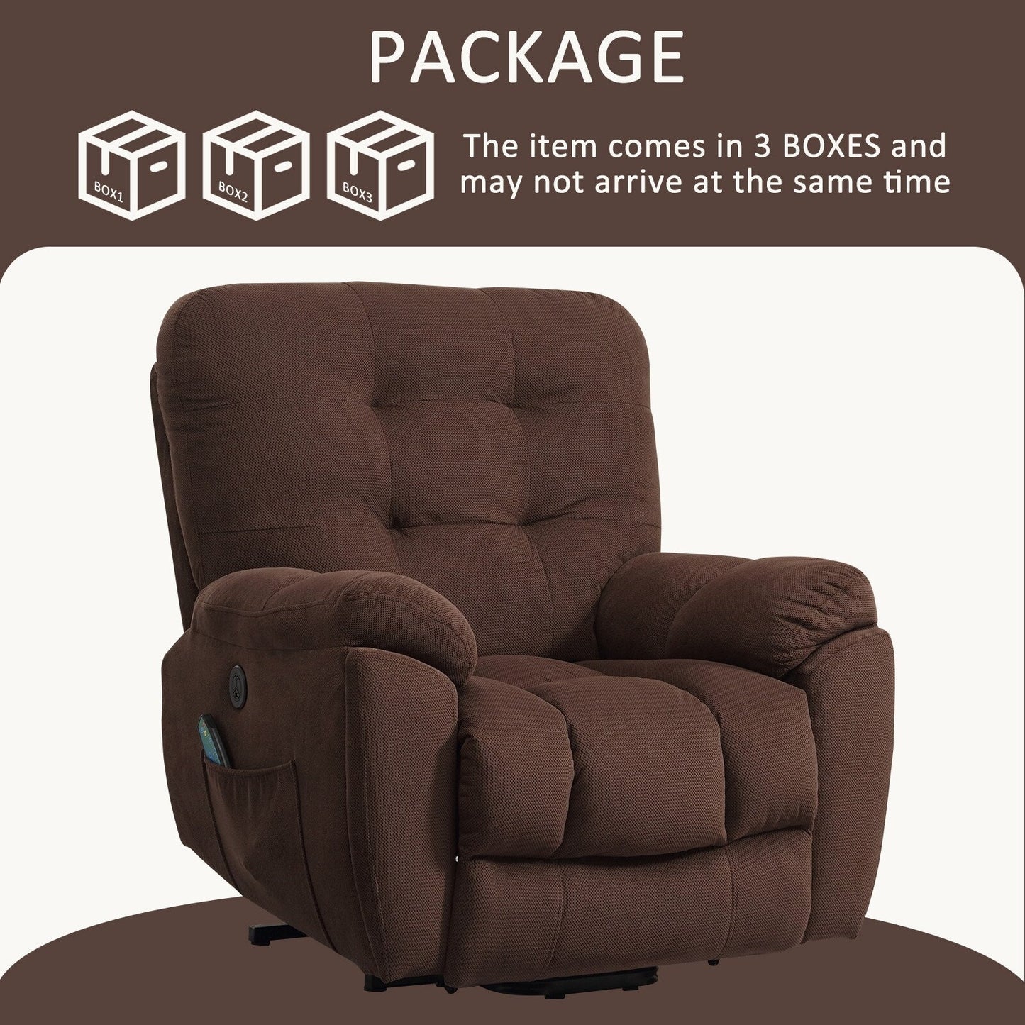 Vibration Massage Lift Recliner featuring Heating, USB Port, Concealed Cup Holders, and Side Pockets, Adjustable Recline Options