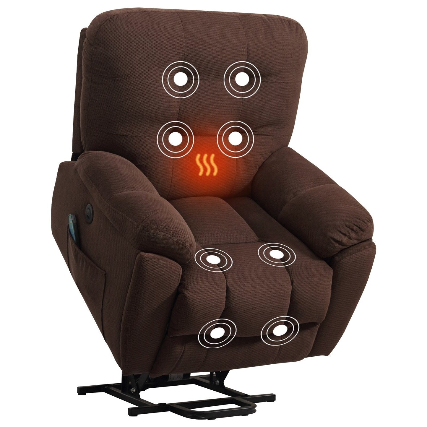 Vibration Massage Lift Recliner featuring Heating, USB Port, Concealed Cup Holders, and Side Pockets, Adjustable Recline Options