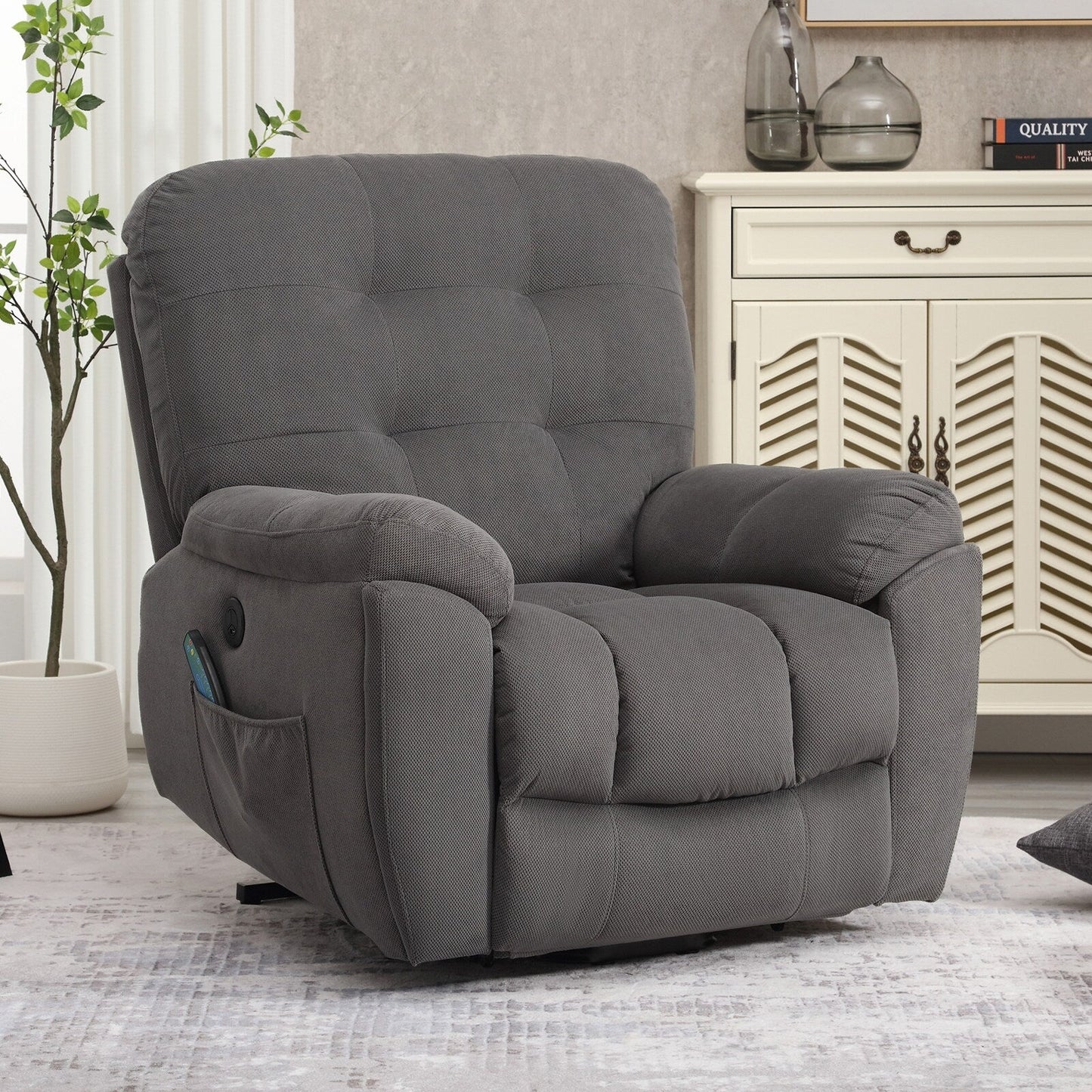 Vibration Massage Lift Recliner featuring Heating, USB Port, Concealed Cup Holders, and Side Pockets, Adjustable Recline Options