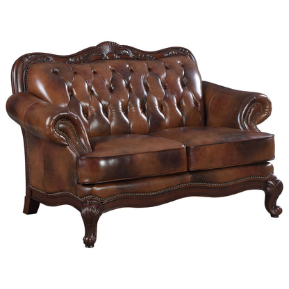 Victoria Full Leather Upholstered Rolled Arm Sofa Brown