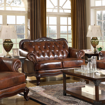 Victoria Full Leather Upholstered Rolled Arm Sofa Brown