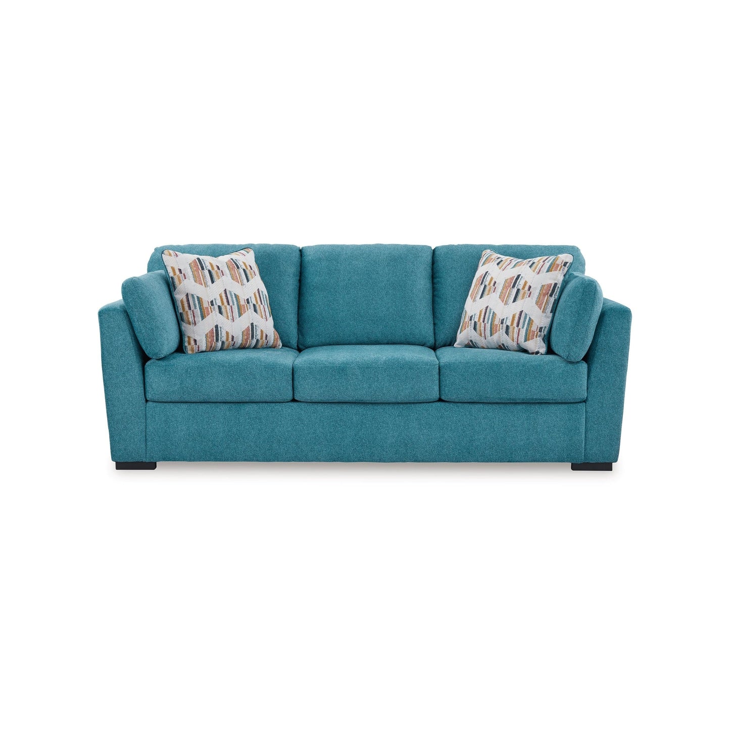 Viena Queen Sofa Sleeper, 2 Accent Bolster Pillows, Teal Faux Velvet