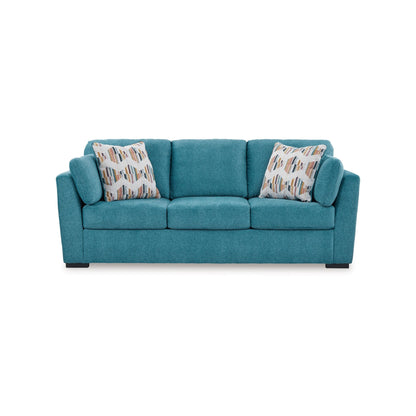 Viena Queen Sofa Sleeper, 2 Accent Bolster Pillows, Teal Faux Velvet
