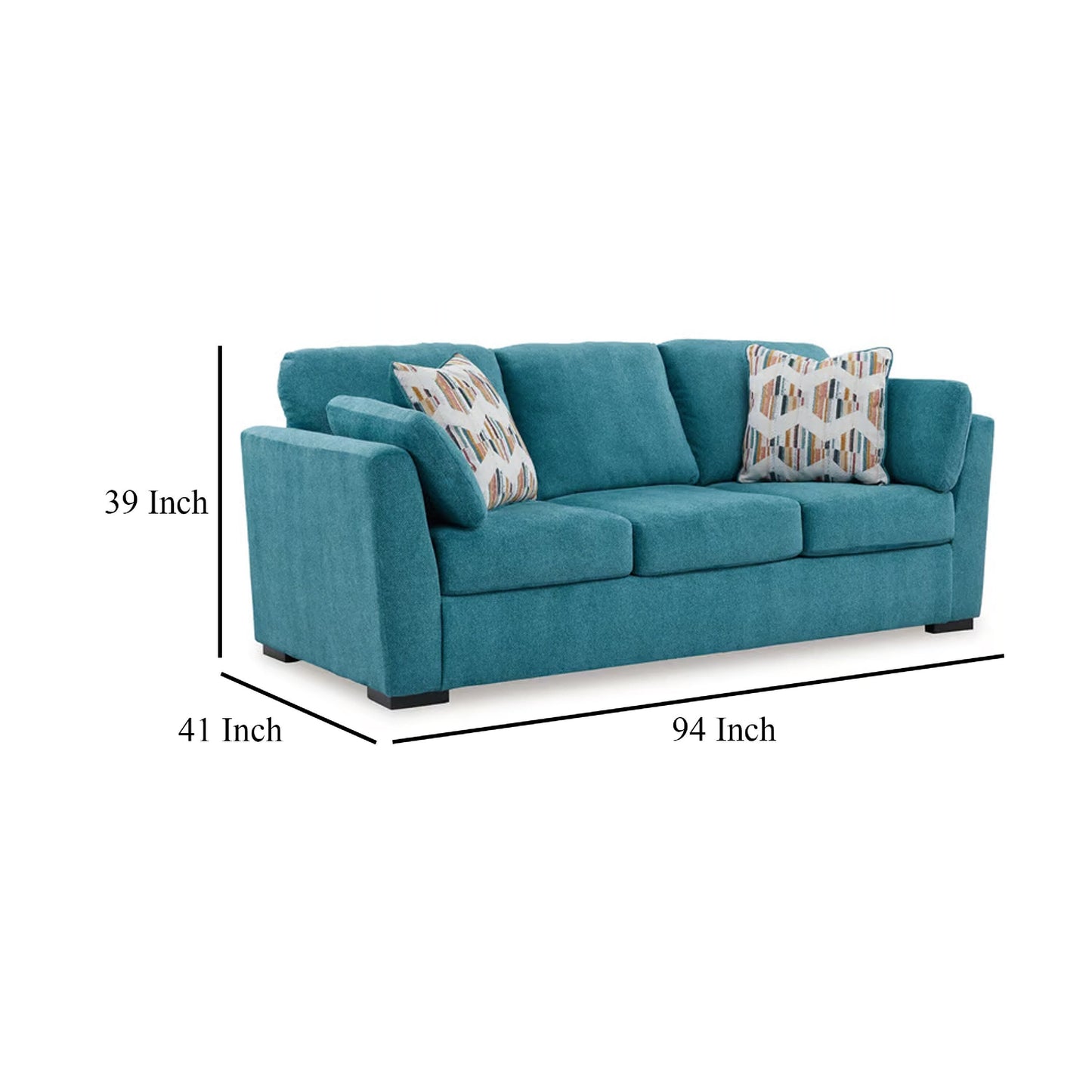 Viena Queen Sofa Sleeper, 2 Accent Bolster Pillows, Teal Faux Velvet