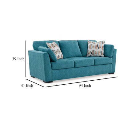Viena Queen Sofa Sleeper, 2 Accent Bolster Pillows, Teal Faux Velvet