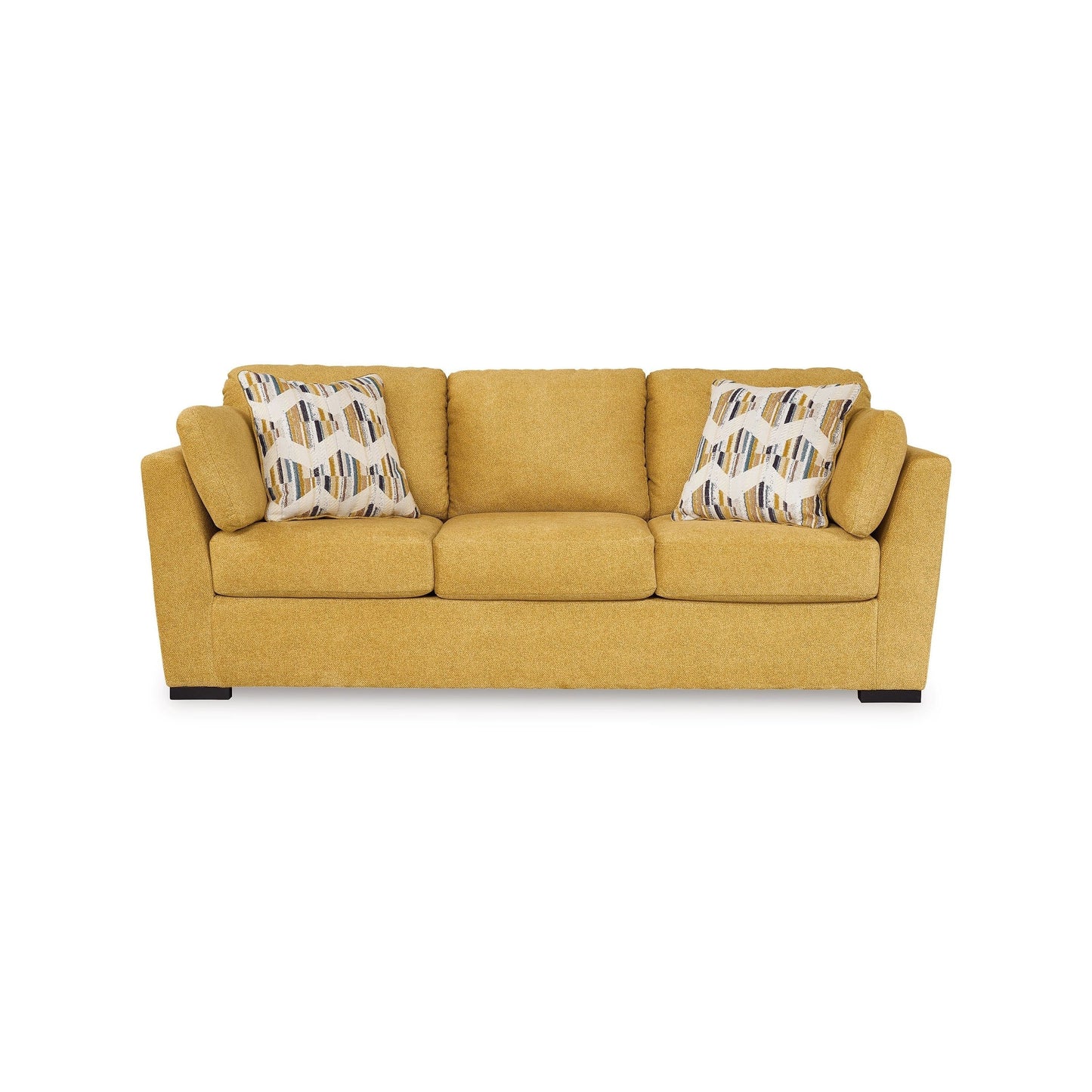 Viena Queen Sofa Sleeper, 2 Accent Bolster Pillows, Yellow Faux Velvet