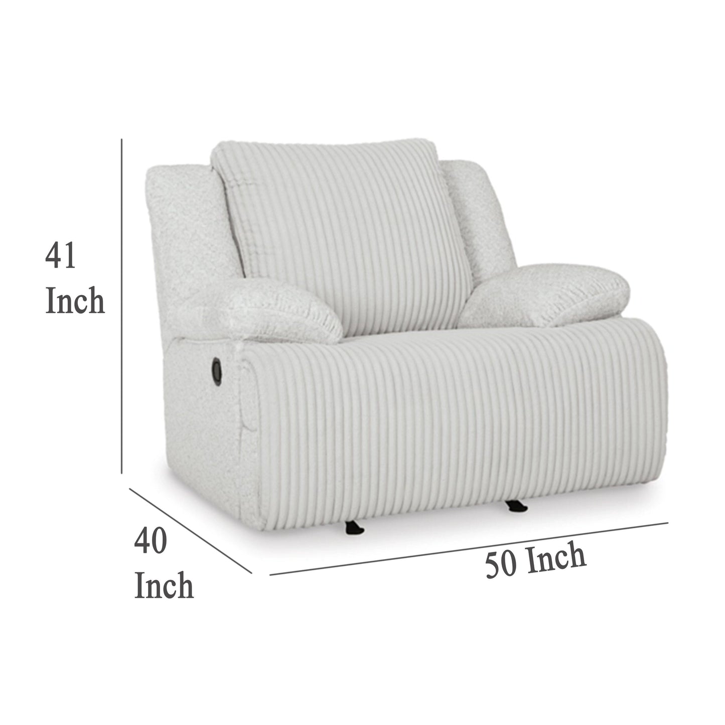 Vincent Manual Rocker Recliner Chair, White Corduroy, Pillow Arms