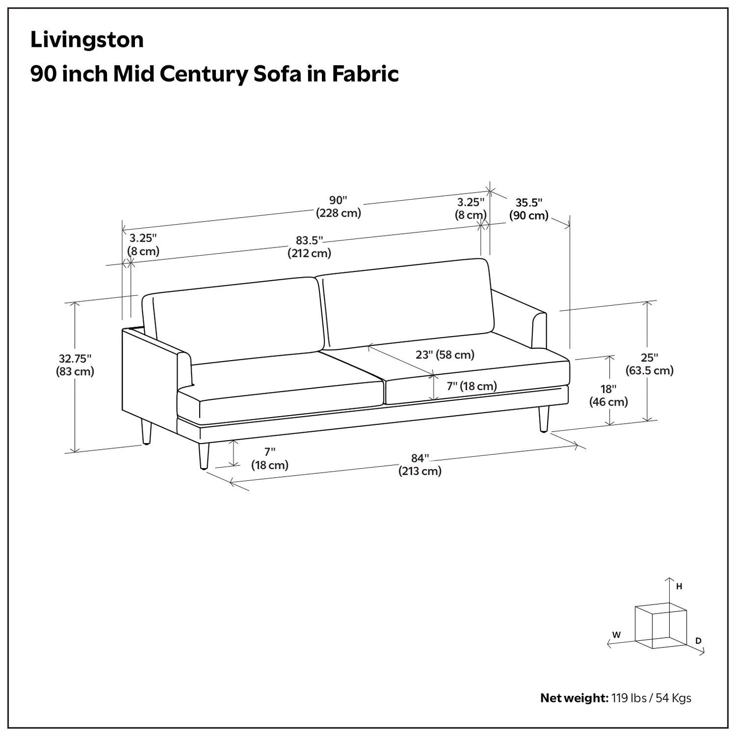WYNDENHALL Chloris 90 inch Wide Mid-Century Modern Sofa - Â 90 W x 35.5 D x 32.75 H