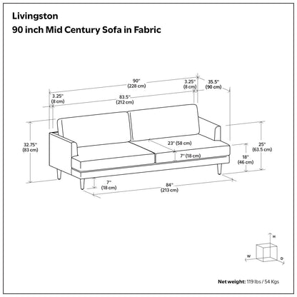 WYNDENHALL Chloris 90 inch Wide Mid-Century Modern Sofa - Â 90 W x 35.5 D x 32.75 H