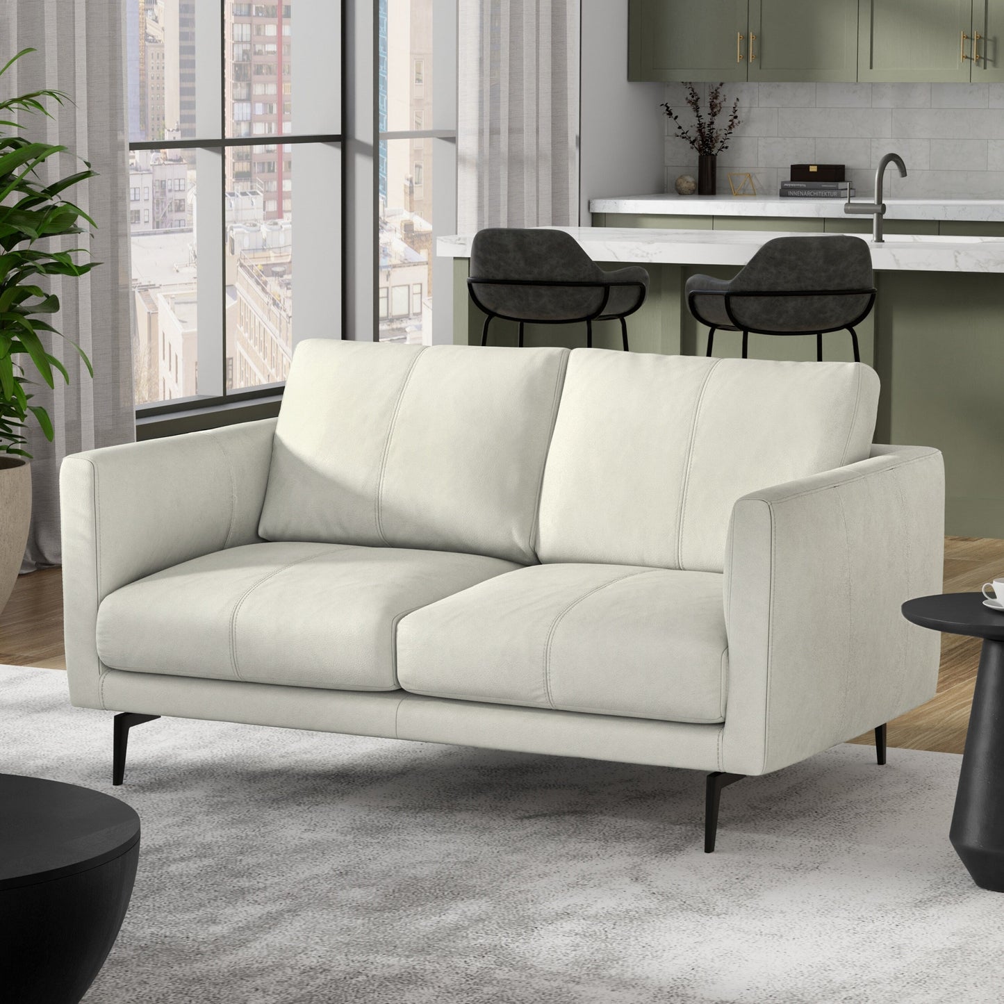 WYNDENHALL Danbury 60 inch Wide Genuine Leather Loveseat Sofa