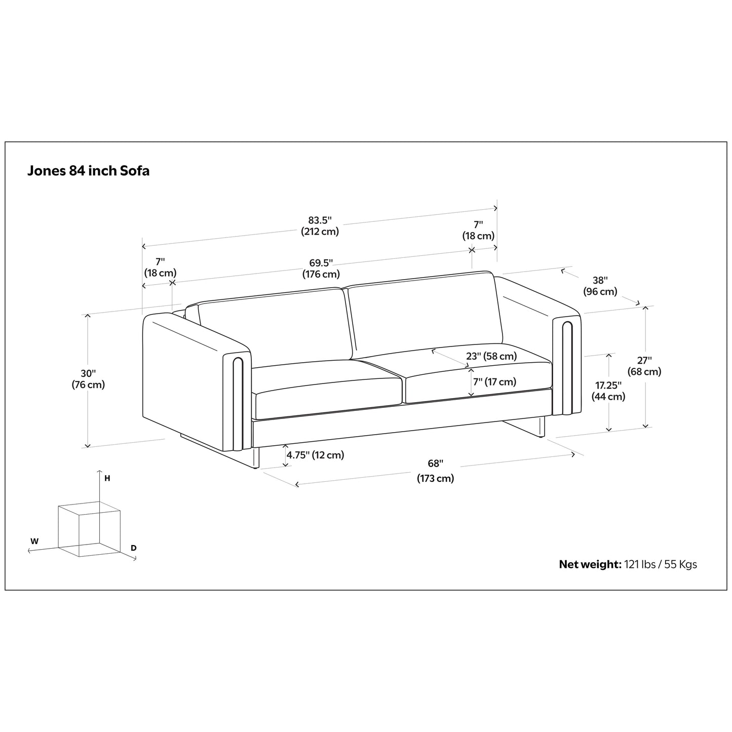 WYNDENHALL Drayton 84 Wide Contemporary Sofa in Tightly Woven Performance Fabric - 84 W x 38 D x 30 H,