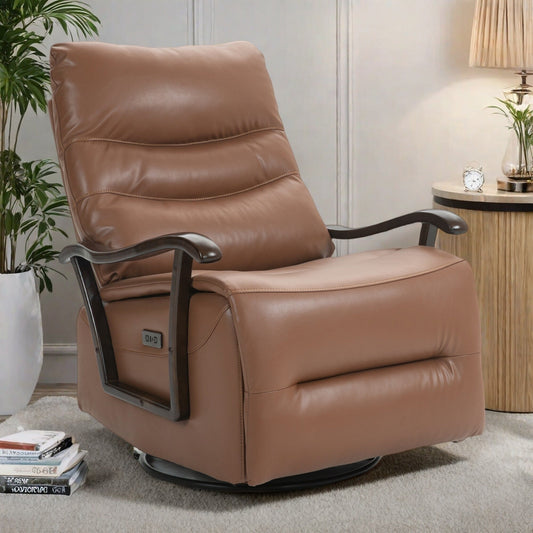 Water-Resistant Swivel Power Recliner Chair with USB Port, Solid Wood Armrests, and Gentle Rocking Function