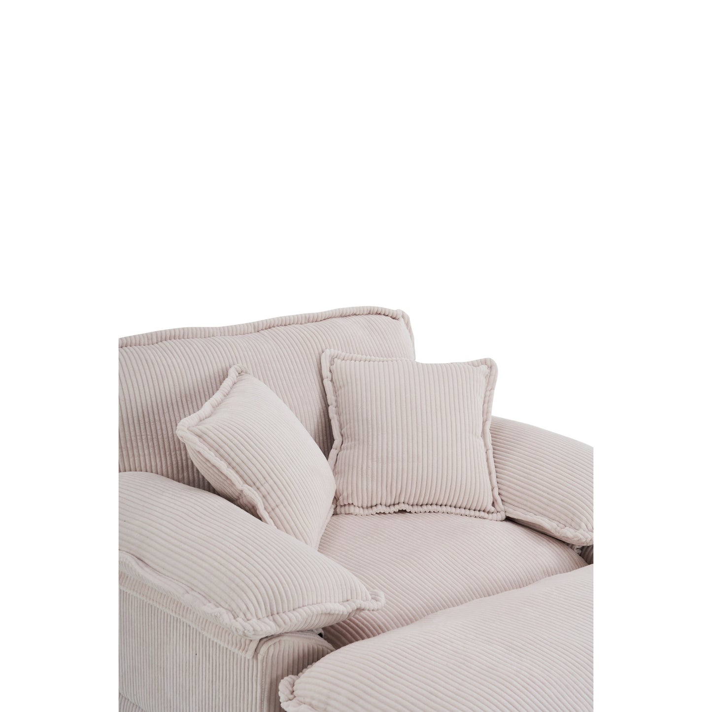 White 59.3 Corduroy Single Deep Seat Sofa with 2 Toss Pillows and Ottoman for Living Room