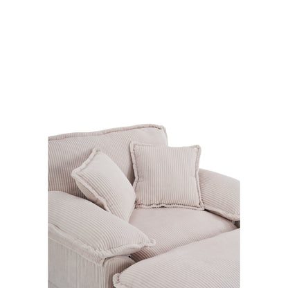 White 59.3 Corduroy Single Deep Seat Sofa with 2 Toss Pillows and Ottoman for Living Room