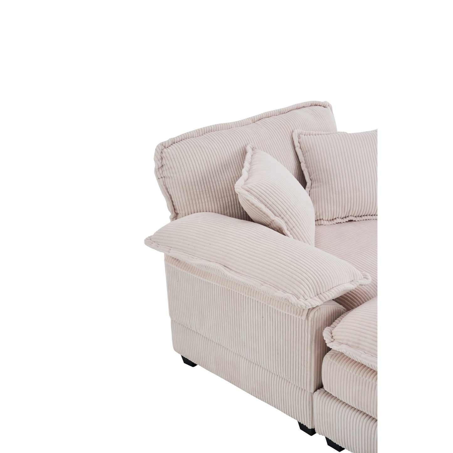 White 59.3 Corduroy Single Deep Seat Sofa with 2 Toss Pillows and Ottoman for Living Room