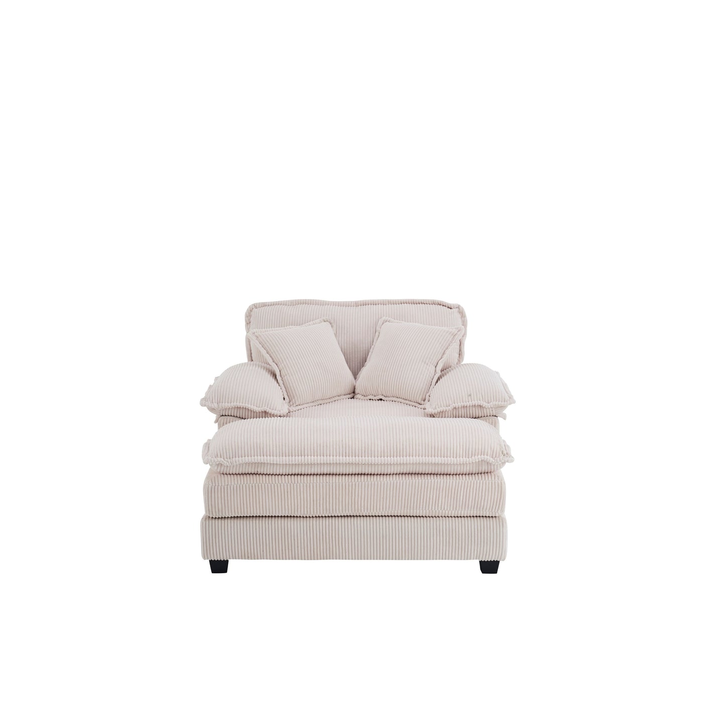 White 59.3 Corduroy Single Deep Seat Sofa with 2 Toss Pillows and Ottoman for Living Room