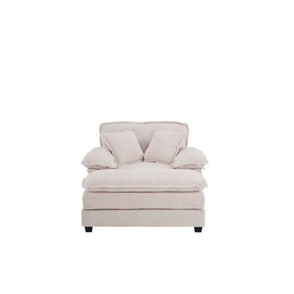White 59.3 Corduroy Single Deep Seat Sofa with 2 Toss Pillows and Ottoman for Living Room