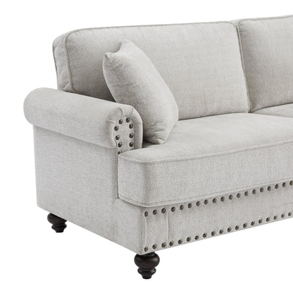 White 61'' Modern 2-Seater Sofa with Nailhead Trim, Pillows, and High-Density Cushions