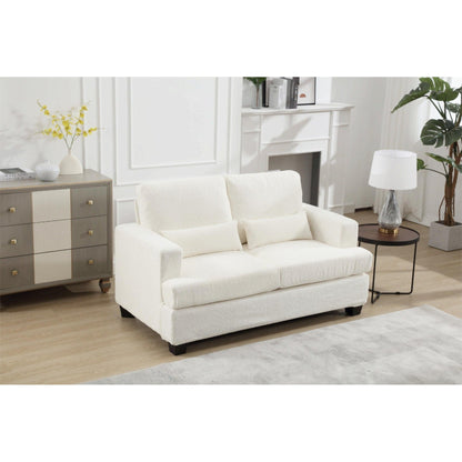 White 63'' Fabric 2-Seater Sofa with Deep Seating and 3 Pillows