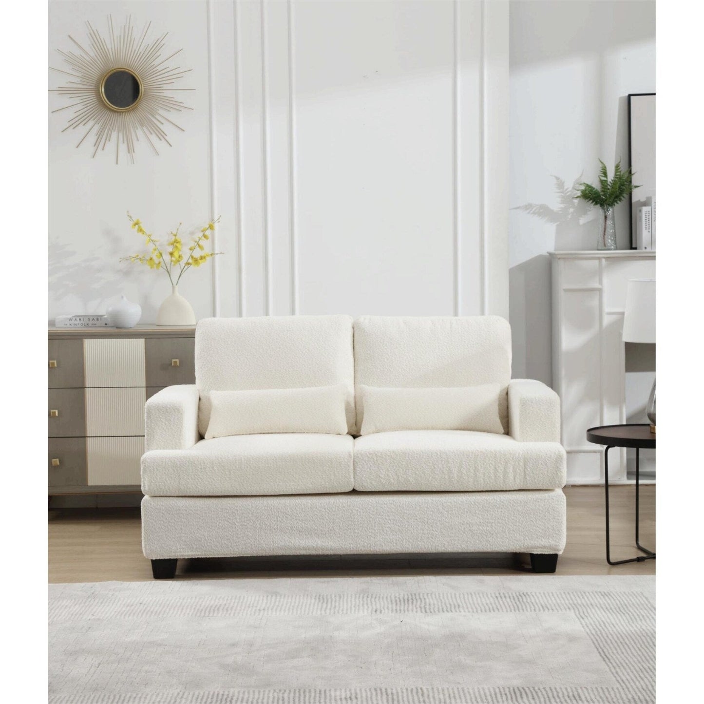 White 63'' Fabric 2-Seater Sofa with Deep Seating and 3 Pillows