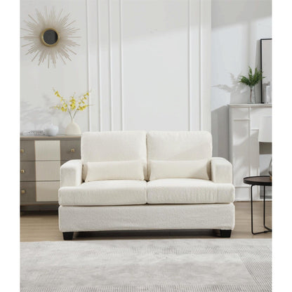 White 63'' Fabric 2-Seater Sofa with Deep Seating and 3 Pillows