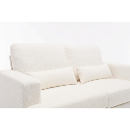 White 63'' Fabric 2-Seater Sofa with Deep Seating and 3 Pillows