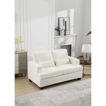 White 63'' Fabric 2-Seater Sofa with Deep Seating and 3 Pillows