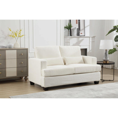 White 63'' Fabric 2-Seater Sofa with Deep Seating and 3 Pillows