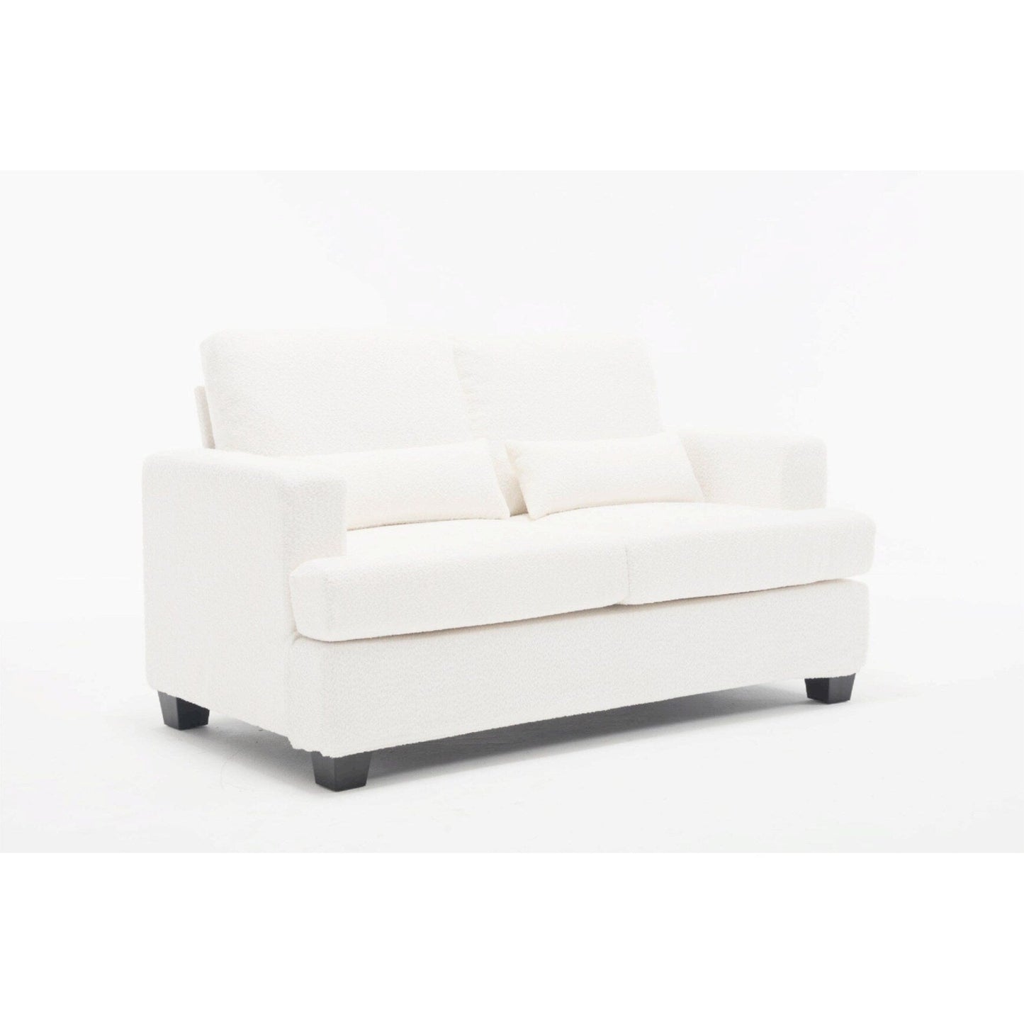 White 63'' Fabric 2-Seater Sofa with Deep Seating and 3 Pillows