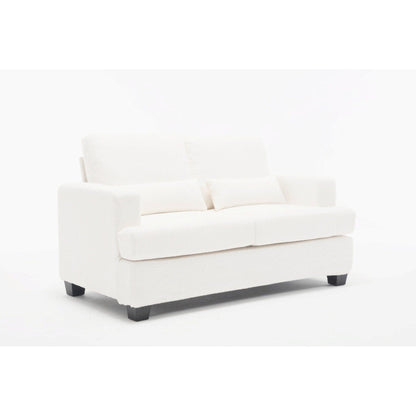White 63'' Fabric 2-Seater Sofa with Deep Seating and 3 Pillows