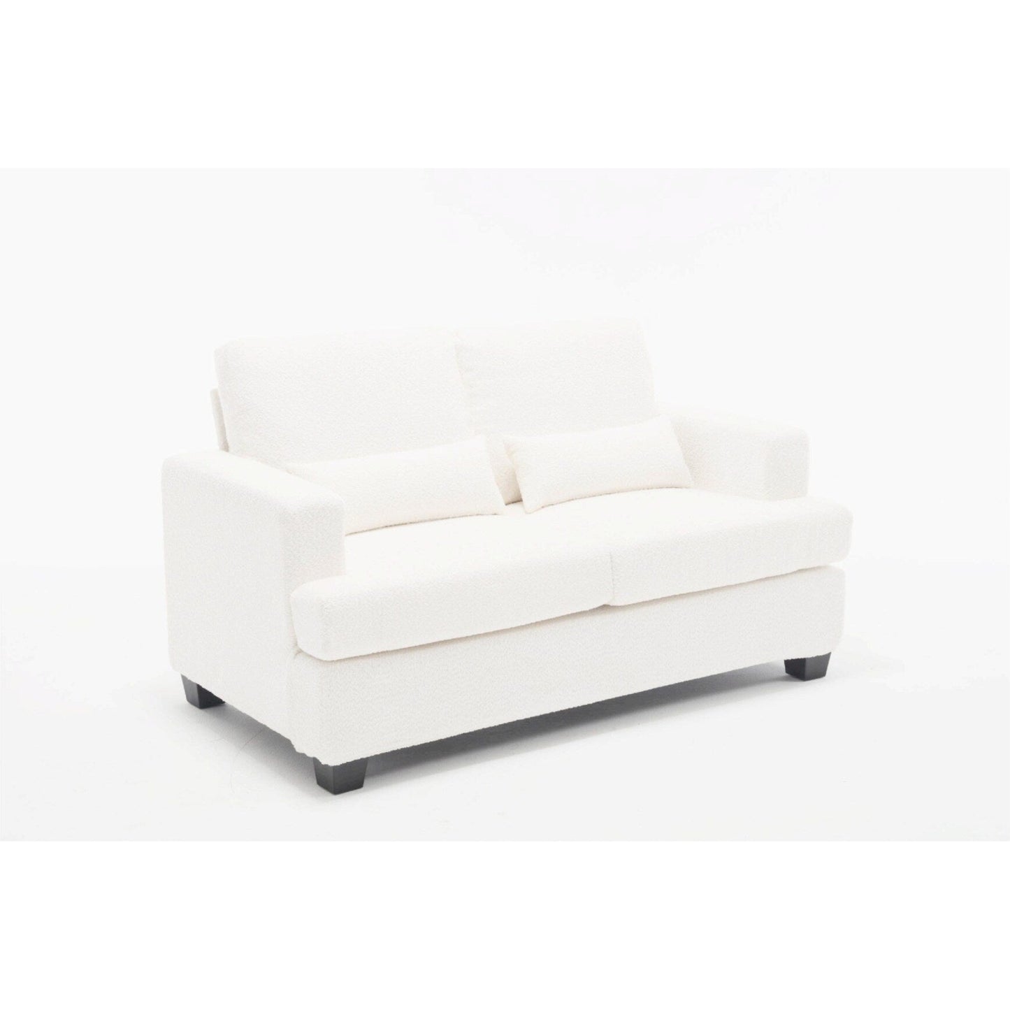 White 63'' Fabric 2-Seater Sofa with Deep Seating and 3 Pillows