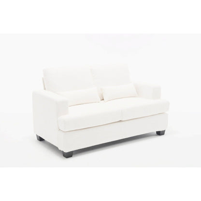 White 63'' Fabric 2-Seater Sofa with Deep Seating and 3 Pillows