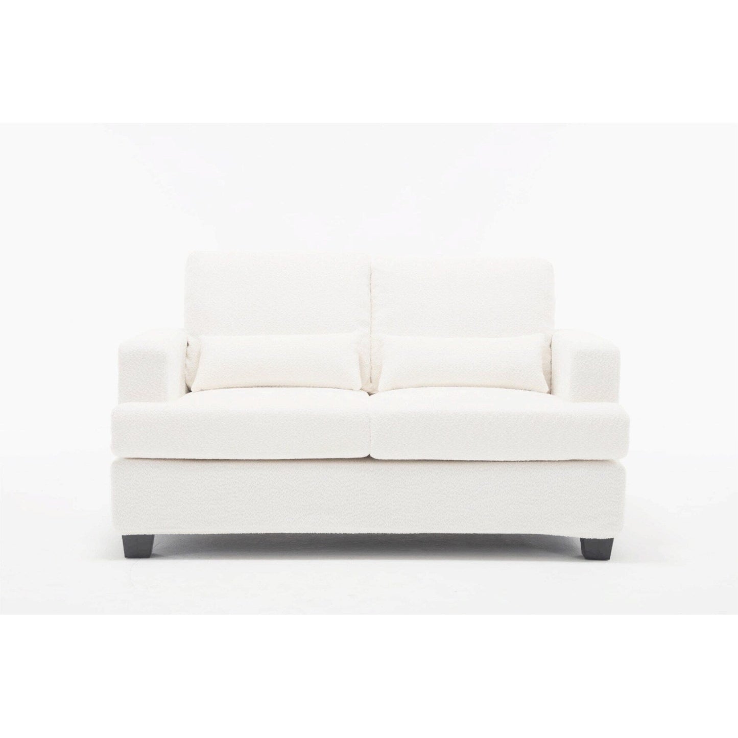 White 63'' Fabric 2-Seater Sofa with Deep Seating and 3 Pillows
