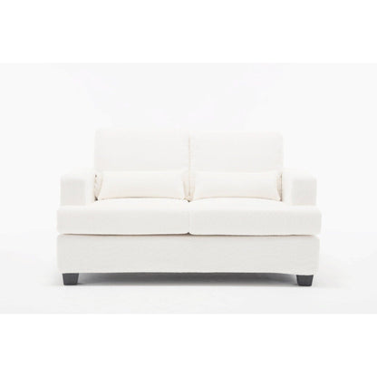 White 63'' Fabric 2-Seater Sofa with Deep Seating and 3 Pillows