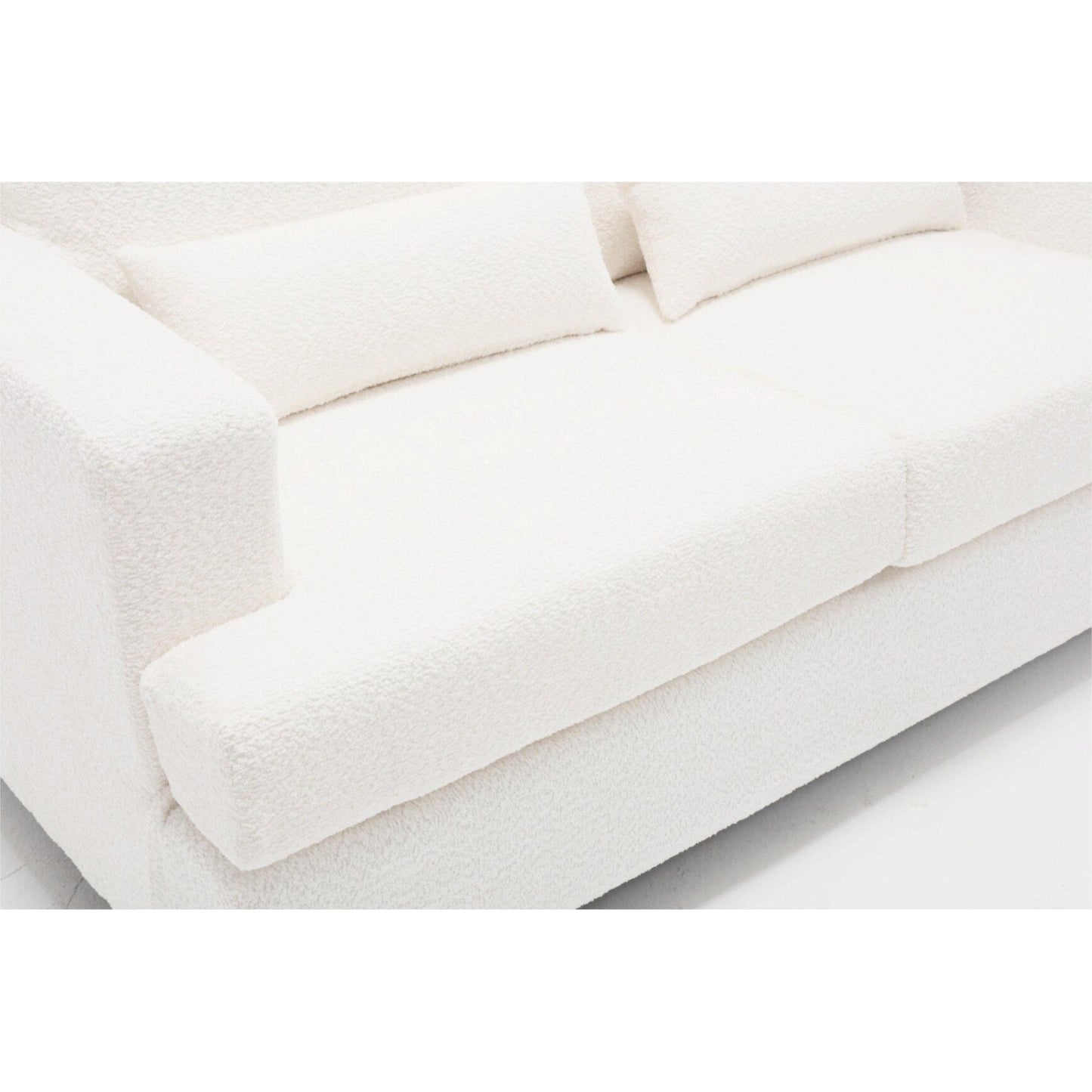 White 63'' Fabric 2-Seater Sofa with Deep Seating and 3 Pillows