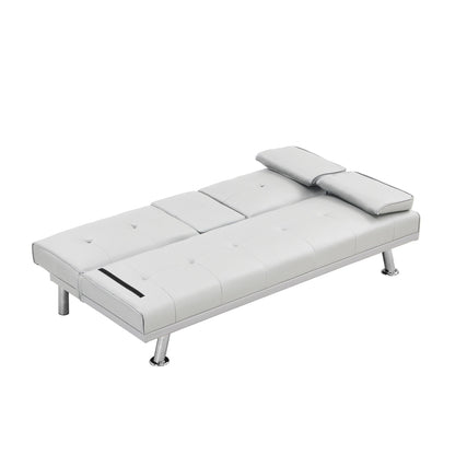 White 66.1 PVC Loveseat Sofa Bed with Wood Frame and Stainless Leg for Living Room