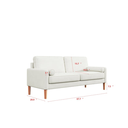 White 67.7 Upholstered 3-Seater Sofa with Tool-Free Assembly, High-Density Foam, and Solid Wood Frame