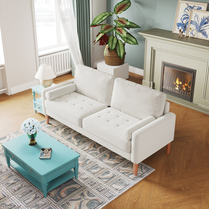 White 67.7 Upholstered 3-Seater Sofa with Tool-Free Assembly, High-Density Foam, and Solid Wood Frame
