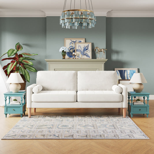 White 67.7'' Upholstered 3-Seater Sofa with Solid Wood Frame, High-Density Foam Cushions, and Tool-Free Assembly
