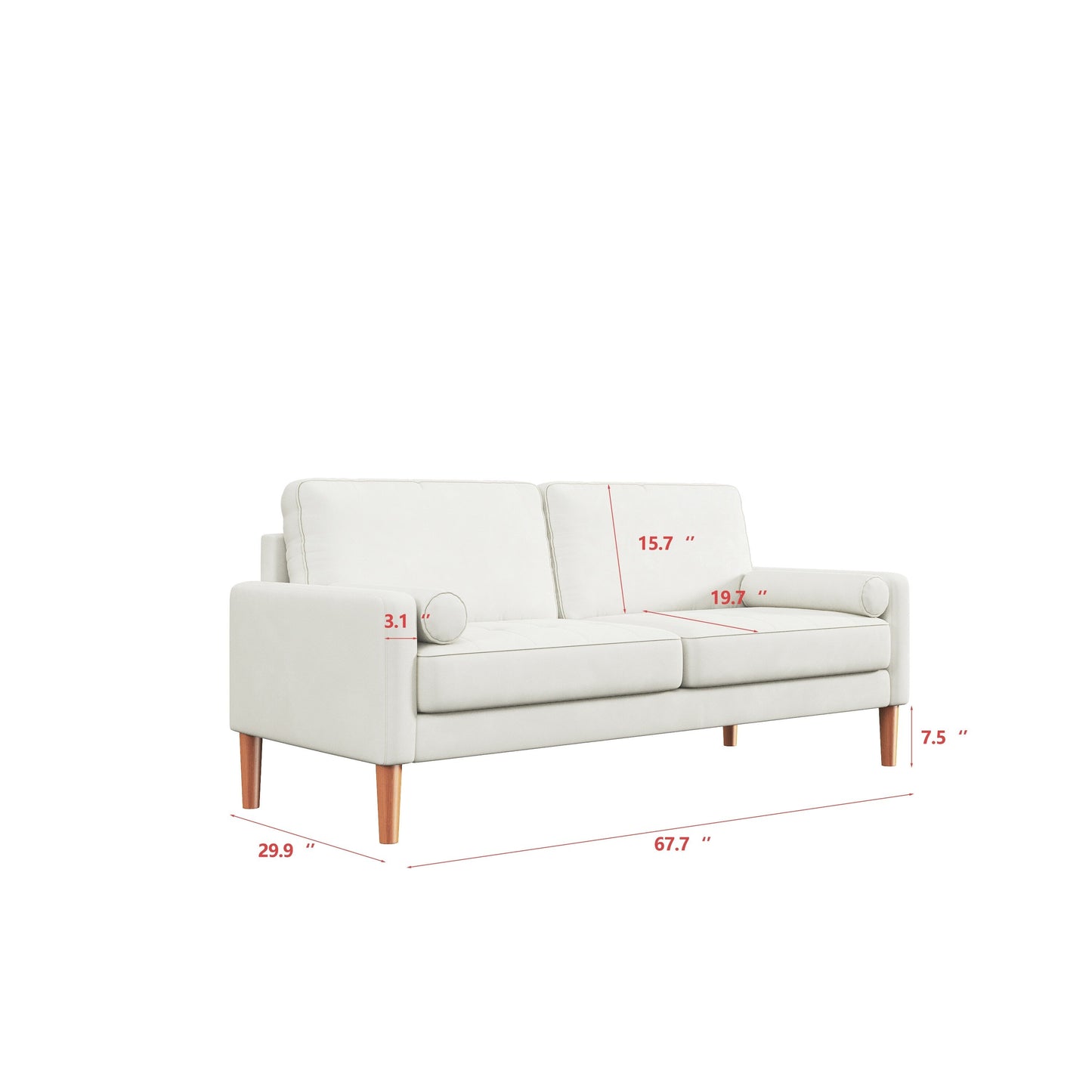 White 67.7'' Upholstered 3-Seater Sofa with Tool-Free Assembly