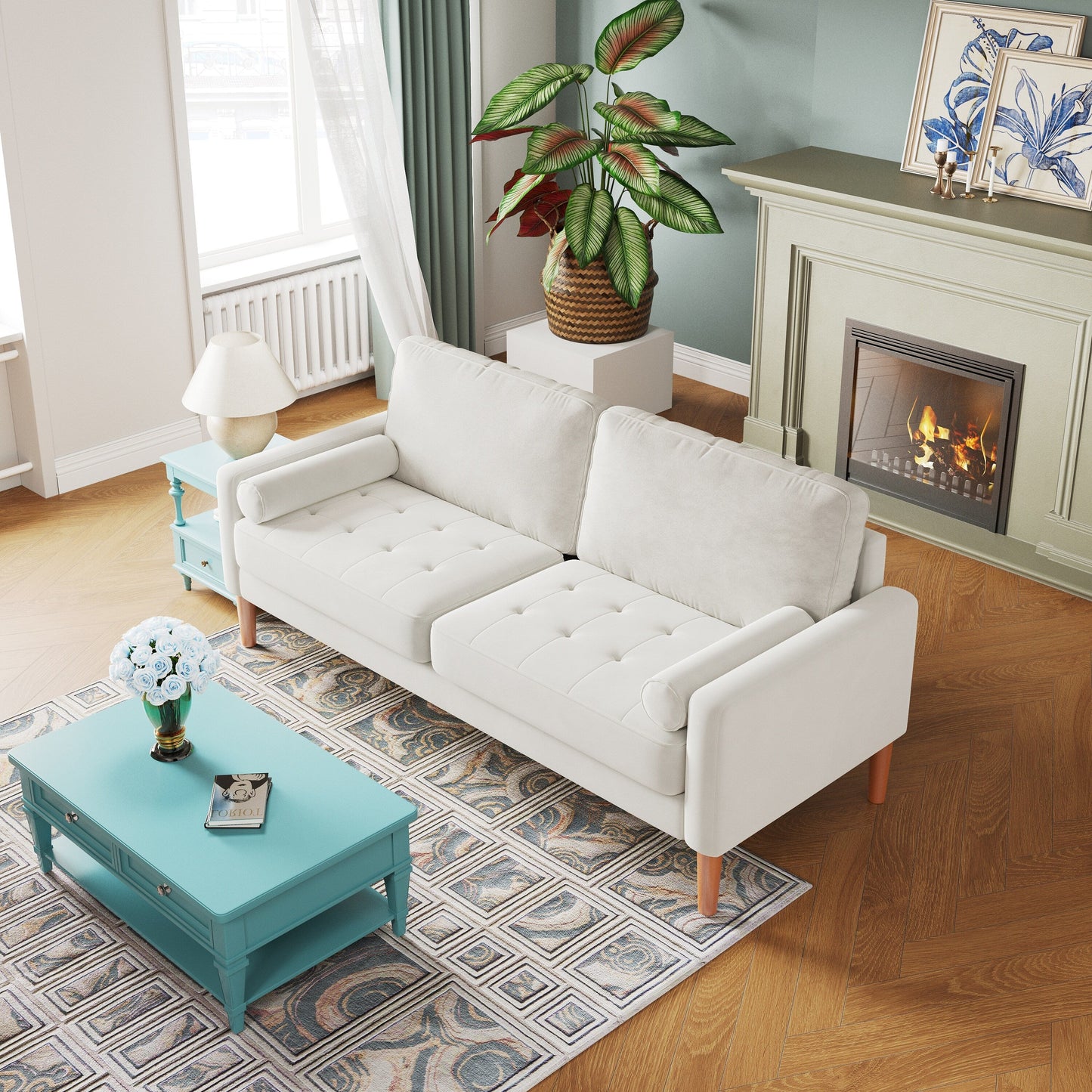 White 67.7'' Upholstered 3-Seater Sofa with Tool-Free Assembly