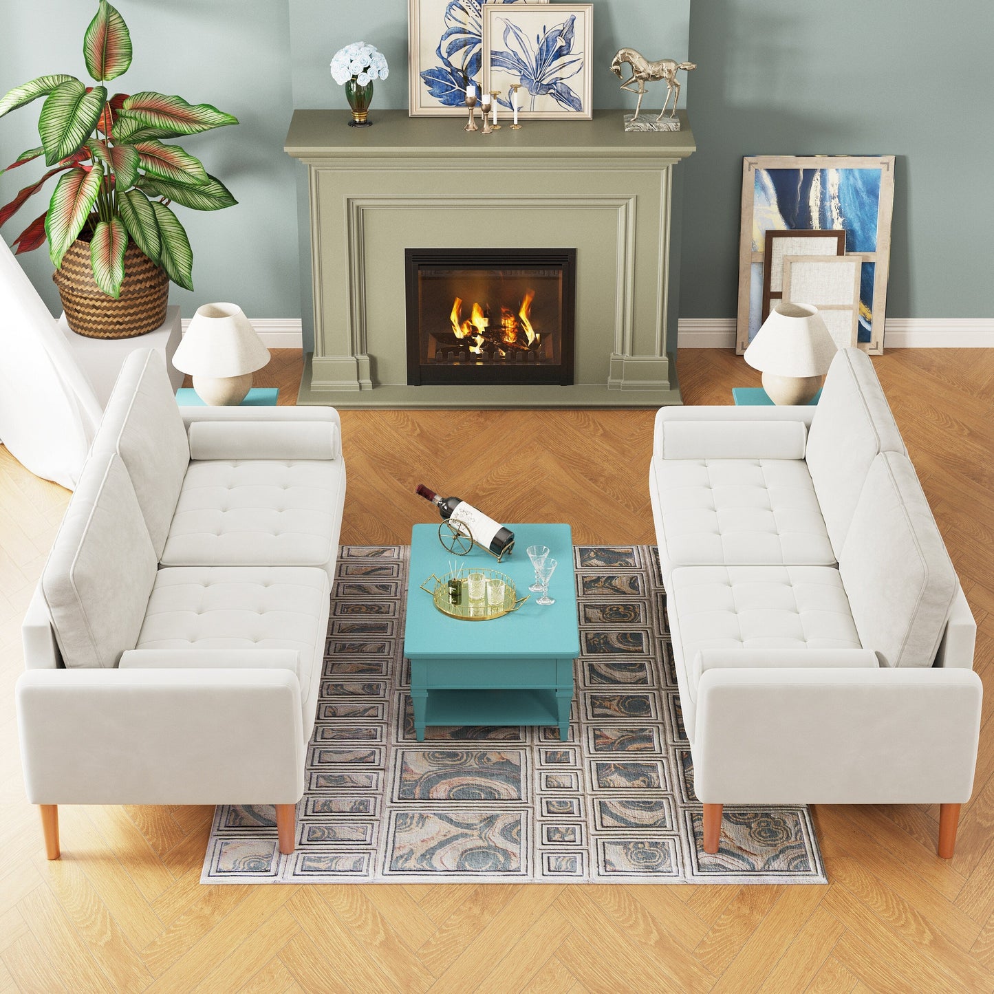White 67.7'' Upholstered 3-Seater Sofa with Tool-Free Assembly
