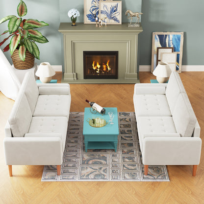 White 67.7'' Upholstered Sofa with High-Density Foam, Coil Support, and Tool-Free Assembly