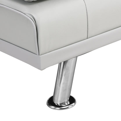 White 67 Faux Leather Loveseat Sofa Bed with 2 Cup Holder and Stainless Legs for Living Room