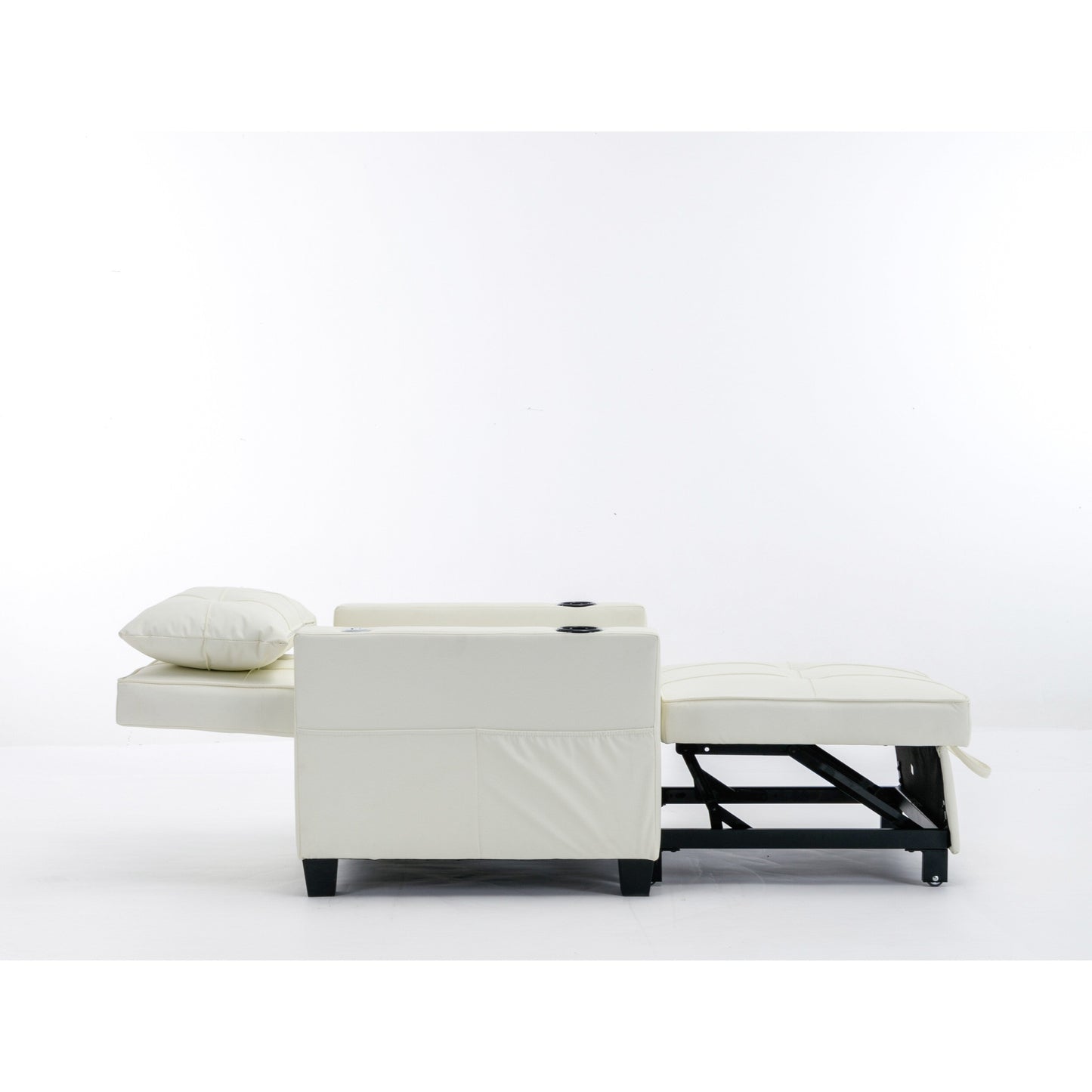 White 68.12 Faux Leather 3-in-1 Single Convertible Pull Out Sofa with USB Ports and Wear-resistantfor Living Room