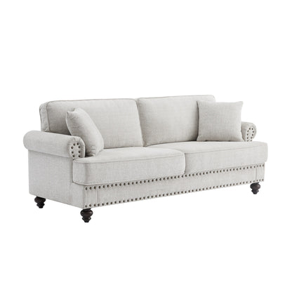 White 82'' Modern 2-Seater Upholstered Sofa with Nailhead Trim, Pillows, and Sponge Cushions