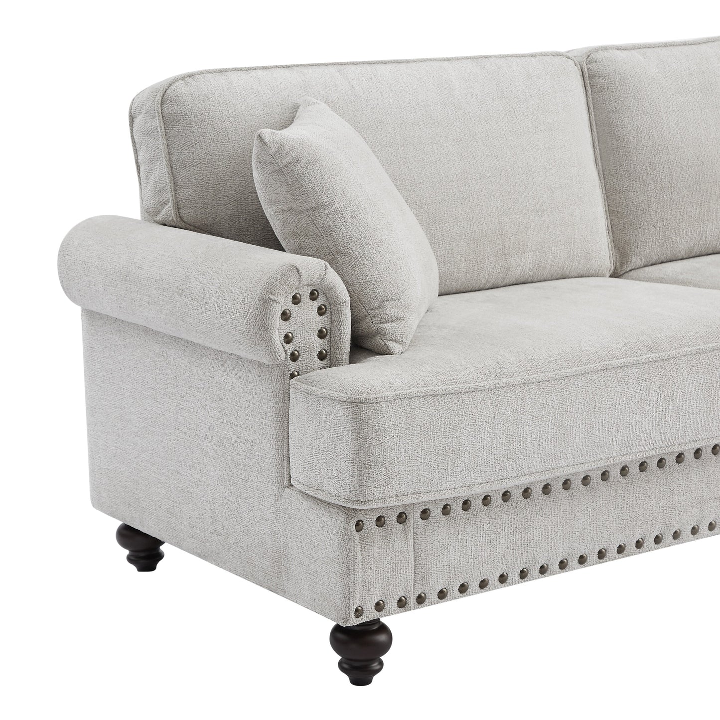 White 82'' Modern 2-Seater Upholstered Sofa with Nailhead Trim, Pillows, and Sponge Cushions